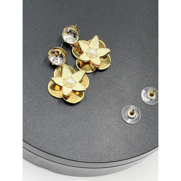 Kate Spade Cream Window Seat Floral Bouquet Rhinestone Pearl Dangle Drop Earring - Picture 8 of 11